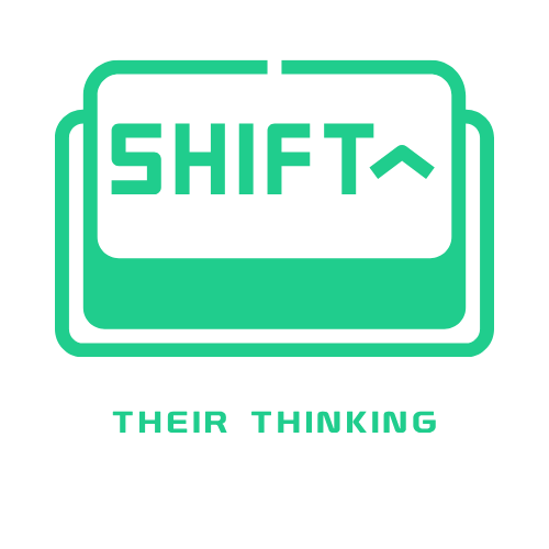 graphic of a shift keyboard key with the words their thinking under the shift key